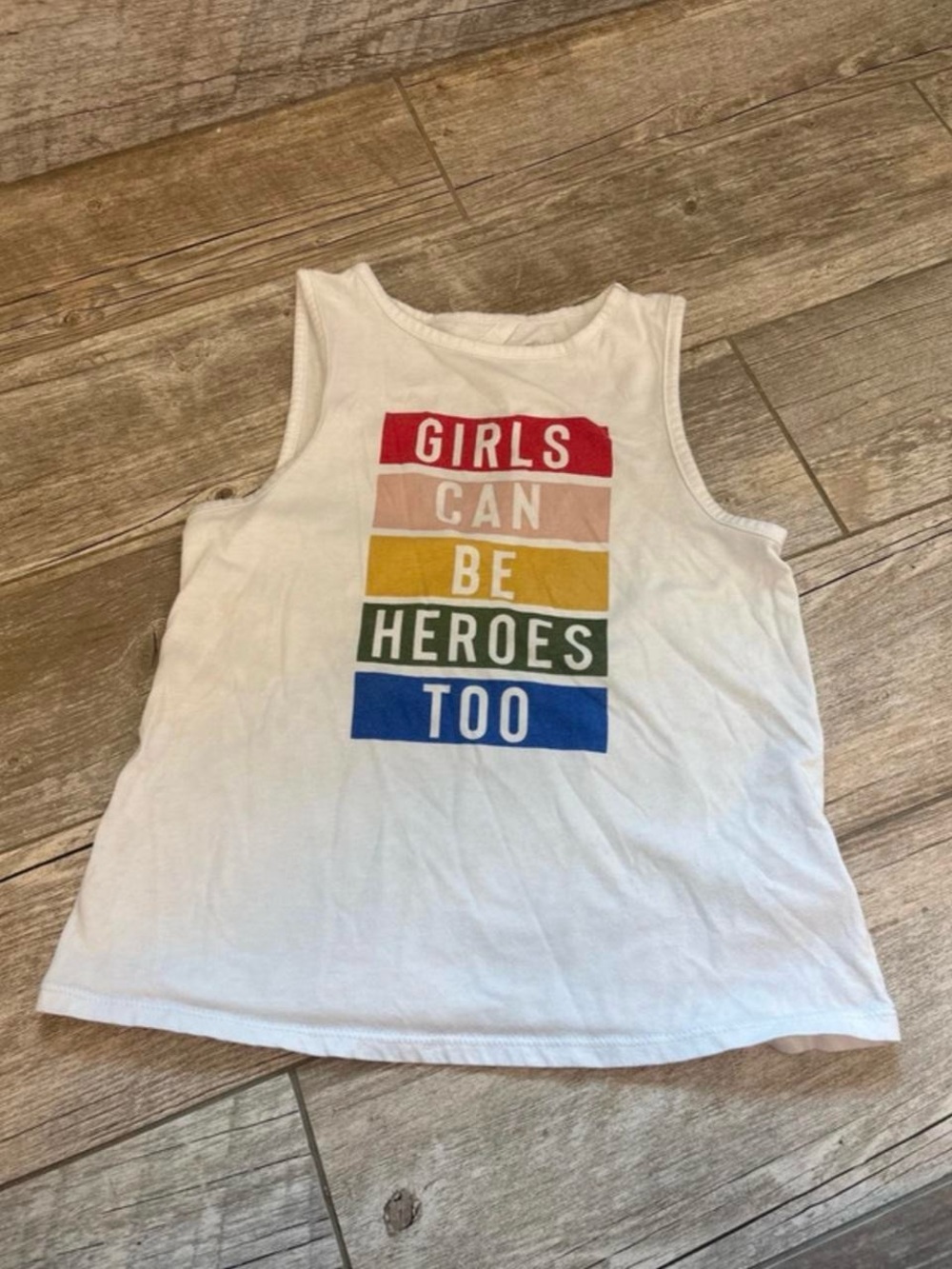 Ideology White Tank Top with Red, Pink, Yellow, Green & Blue Graphic
